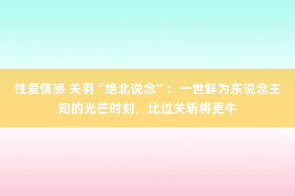 性爱情感 关羽“绝北说念”：一世鲜为东说念主知的光芒时刻，比过关斩将更牛