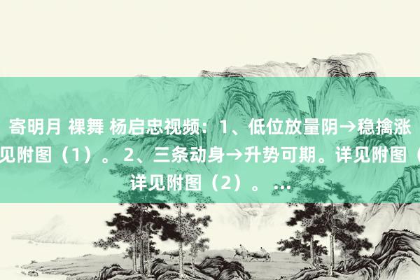 寄明月 裸舞 杨启忠视频：1、低位放量阴→稳擒涨停板。详见附图（1）。 2、三条动身→升势可期。详见附图（2）。 ...